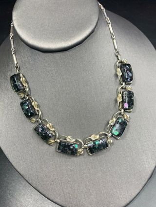 Women’s Ladies Vintage Silver Tone 1950’s Faux Abalone Shell Necklace 12 - 16”