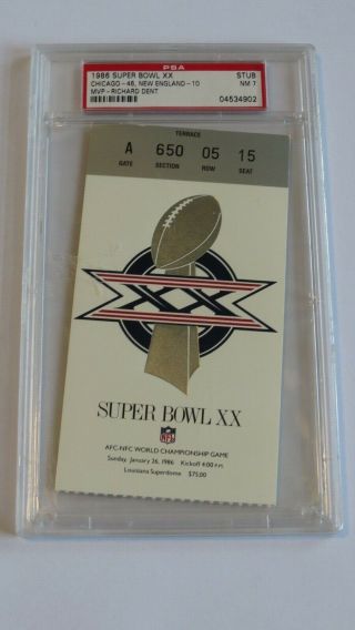 1986 Bowl Xx 20 Chicago Bears Vs.  England Patriots Ticket Stub Psa