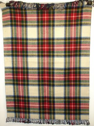Vintage Wool Plaid Camp Blanket Or Throw Fringed,  Lazarus & Co. ,  50 X 36 Inches
