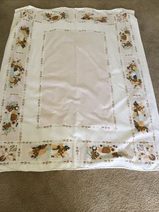 Vintage 1950’s Printed Tablecloth Autumn Thanksgiving Rectangle 48x62”
