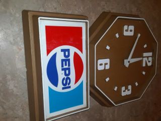Vintage Pepsi Cola Faux Wood Plastic Clock Impact International