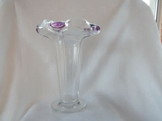 Antique Stuart & Sons Clear Glass Tall 8 " Vase - Amethyst Peacock Eyes & Trails