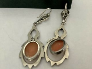 Antique Art Deco Sterling Silver Marcasite & Cameo Shell Drop Earrings 2