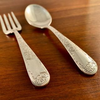 S Kirk & Son Sterling Silver Baby Set Spoon & Fork Old Maryland Engraved Pattern