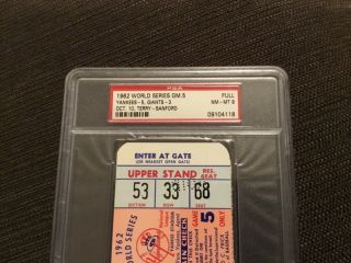 Full Psa 8 1962 World Series Ticket Yankees Giants G5 Willie Mays Mickey Mantle 2