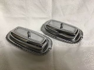 2 Vintage Irvinware Chrome Covered Metal Butter Dish No Glass Inserts
