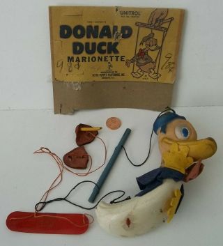 Vintage Walt Disney Donald Duck Peter Puppet Marionette Wood Body Rubber Head