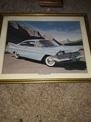 1959 Plymouth Vintage Photo Print Ad Framed Glass Blue Car Gorgeous