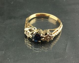 Antique 9ct Gold,  Diamond & Sapphire Ring - 3.  13g - Size O