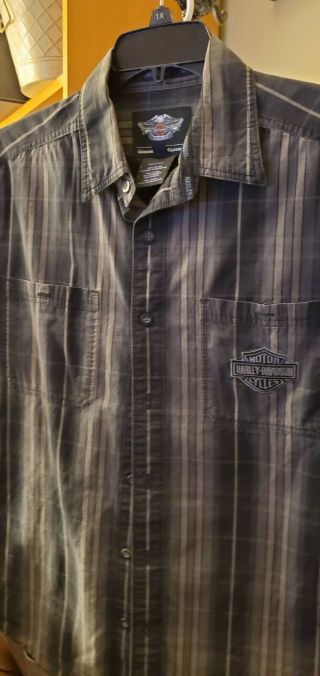 Harley Davidson Authentic Mens Vintage Button Shirt Size L Black & Brown Plaid