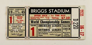 1945 World Series Ticket,  Game 1,  Briggs Stadium,  Detroit Tigers Vs Chicago Cubs