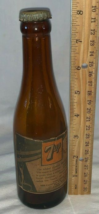 Antique Amber 7up Slenderizing Amber Glass Soda Pop Bottle Cap Indianapolis In