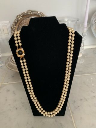 Vintage Joan Rivers 30” Inch Double Strand Faux Pearls With Crystal Clasp