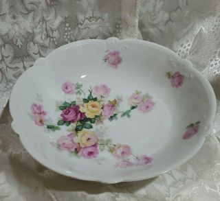 Vintage Germany Ceramic Porcelain Serving Bowl Dish Bavaria Roses Pattern Pink