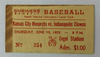 1952 Negro League Baseball Ticket K C Monarchs Vs Indianapolis Clowns Hank Aaron