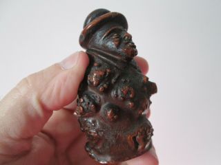 Antique 19th C - Hand Carved From Burl Wood - Black Mans Head W/ Hat Old Patina