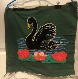 Vtg Punch Needle Pillow Top On Flannel Big Swan 3 Black Swan