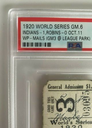 1920 World Series Ticket Stub - Game 6 (Game 3 in Cleveland) Indians 1,  Robbins 0 3