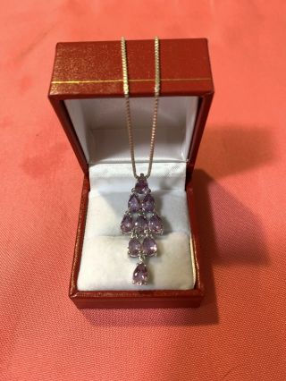 Vintage Sterling Silver Pendant With Amethyst And Chain Marked 925