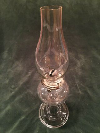 Vintage Clear Clear Glass Oil Lamp White Flame Light Co.  Burner With Chimney 18 "