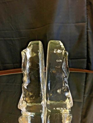 TWO Vintage Clear Glass Owl Bookends Mid - Century Modern Pilgrim Glass Company 2