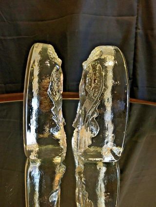 TWO Vintage Clear Glass Owl Bookends Mid - Century Modern Pilgrim Glass Company 3