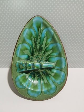 Vintage Treasure Craft 1963 Blue & Green Retro Ashtray Avacado/egg Shape Footed