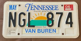 Tennessee 2006 Van Buren County Sun Graphic License Plate Ngl 874