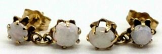 Vintage Antique 14k Yellow Gold Double Natural Round Opal Dangle Stud Earrings