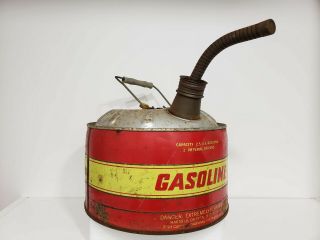 Vintage 2.  5 Gallon Huffman Metal Gas Can With Screened Metal Spout