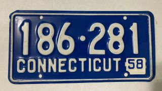 1958 Connecticut License Plate Glossy Metal Year Tab On 1957 Base 186 281