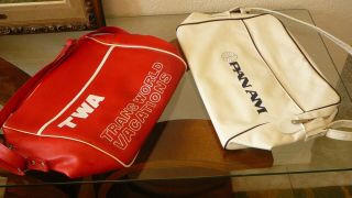 Two Vintage Twa And Pan Am Flight Bags One Red And One White