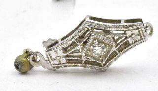 Antique Art Deco Pre 1920 14k White Gold & Diamond Center Stone Bead Pearl Clasp