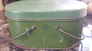 Vintage Green Tin Lunchbox/pail With Bail Handles And Insert