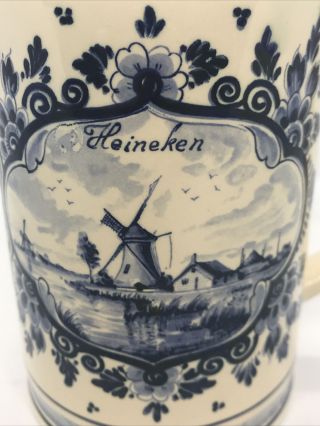 Vintage Hand Painted Blue Delft Heineken Holland Dutch Windmill Beer Stein Mug 2