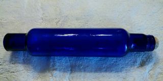 Vintage Cobalt Blue Glass Rolling Pin With Cork Stopper 14 " Long