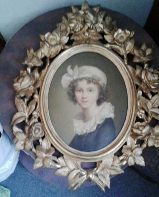 Vintage Oil Painting Of Young Girl Fabulous Wood Frame