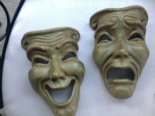 Vintage Pair 1953 Universal Statuary Co.  Comedy & Tragedy Masks W Wire Hangers