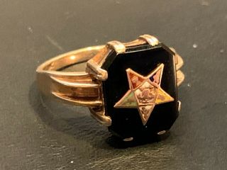 Antique 10k Yellow Gold & Onyx Masonic Order Of The Eastern Star Ring