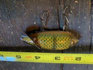 Vintage Heddon (?) Fishing Lure In Green Scale Color