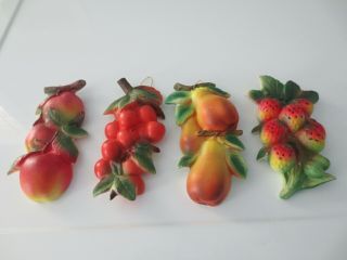 Set Of 4 Vintage Ceramic Colourful Fruit Wall Kitchen Hangings - Made In Japan.