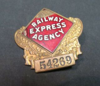 Vintage 54269 Rea Railway Express Agency Brass & Enamel Hat Badge