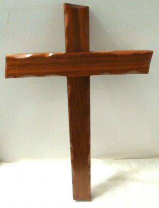 Vintage Large Solid Walnut Wood Wall Hanging Cross 19 " X 12 " Handcrafted Italy