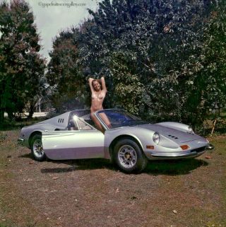 Bunny Yeager 1970 Camera Color Transparency Nude Model In Ferrari Sports Car Hot