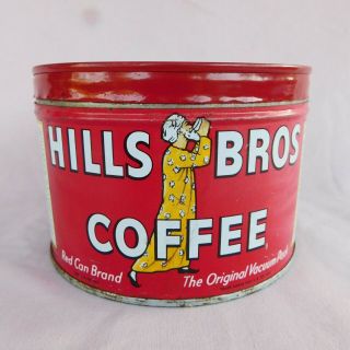 Vintage 1945 Hills Bros Coffee Can 1 - Lb “red Can Brand” Lithographic Label