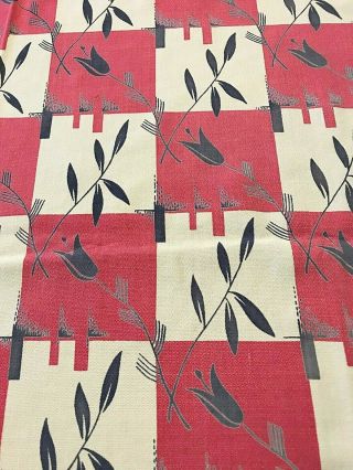 Vintage Tablecloth Mid - Century Modern Gray & Pink 48x50