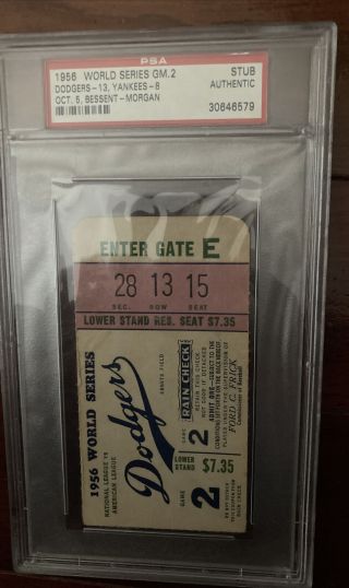 1956 World Series Ticket Stub Psa Authentic Game 2 Dodgers Yankees Baseball