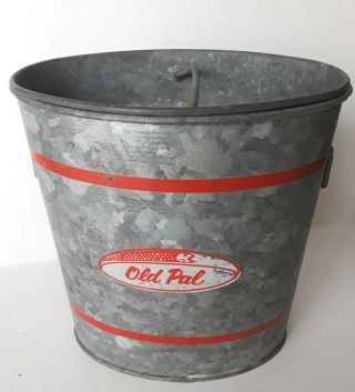 Vintage Old Pal Oval Galvanized Minnow Bucket For Live Bait Fishing