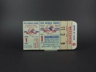 1951 World Series Game 1 Ticket Stub - Ny Yankees 1 Vs Ny Giants 5