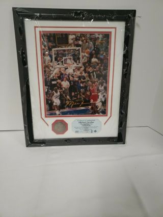 Michael Jordan The Last Shot Framed Upper Deck Authenticated 1122/2300 With Coin